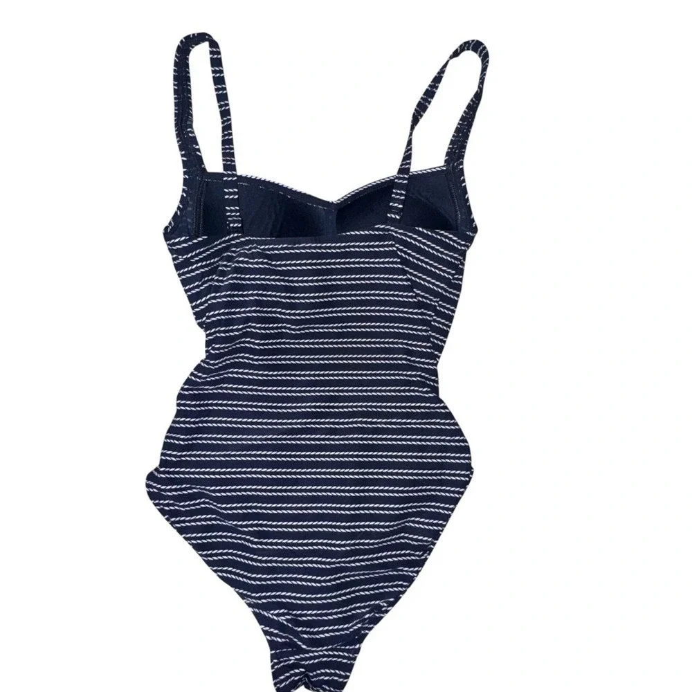 Niptick Navy coastal grandma nautical Striped One-Piece Swimsuit Bustier Style 8